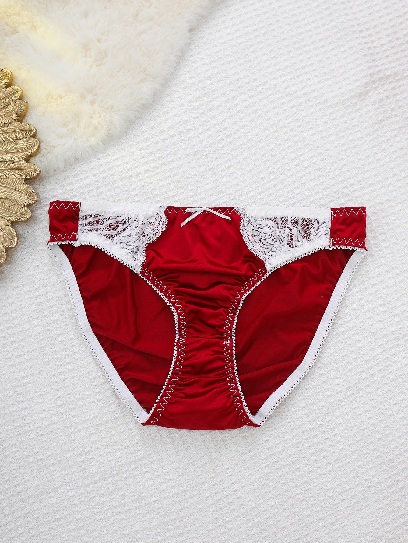 French-style glossy fabric men's underwear with comfortable elastic lace trim