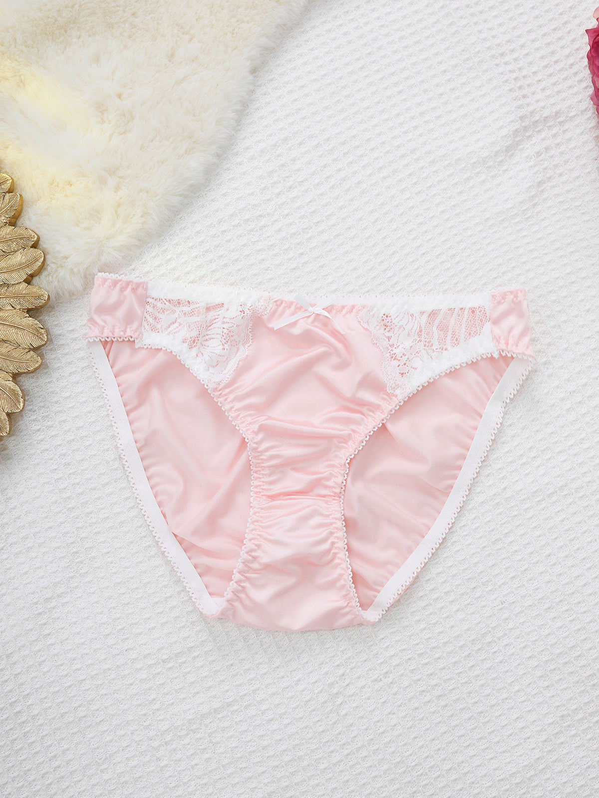 French-style glossy fabric men's underwear with comfortable elastic lace trim