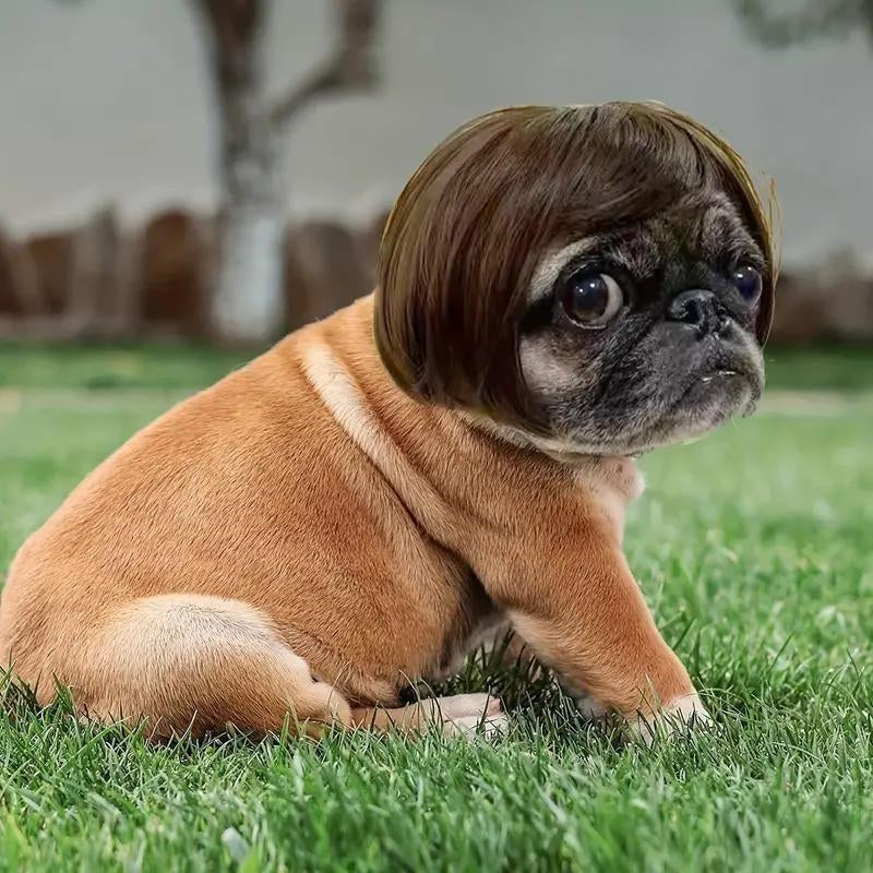 🐶 Funny Pet Wig Headband for Dogs & Cats – Cute Costume Accessory for Photos, Parties & Holidays - Brown