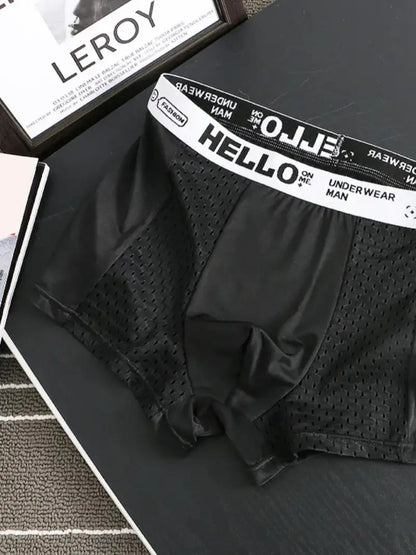 Men's striped letter print boxer briefs, casual, comfortable and breathable.
