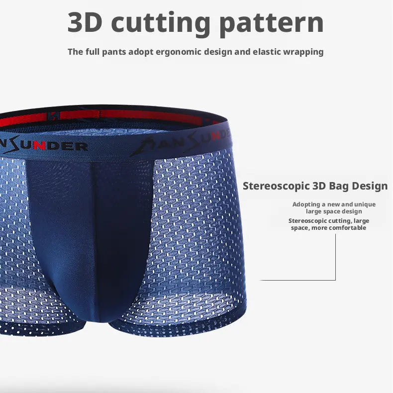 Men's Ice Silk Bamboo Fiber Mesh Boxer Briefs - Breathable, Quick-Drying, Comfortable, Odor-Resistant
