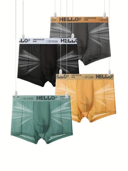 Men's striped letter print boxer briefs, casual, comfortable and breathable.