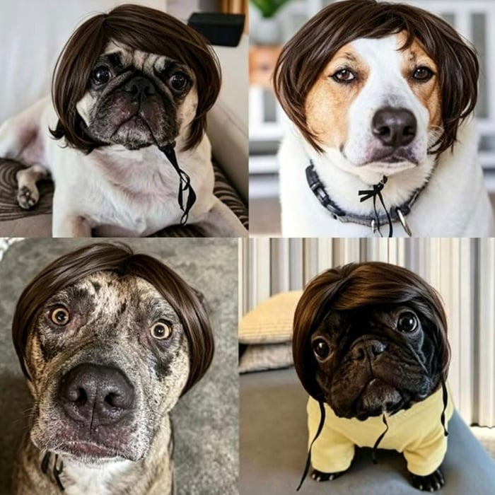 🐶 Funny Pet Wig Headband for Dogs & Cats – Cute Costume Accessory for Photos, Parties & Holidays - Brown