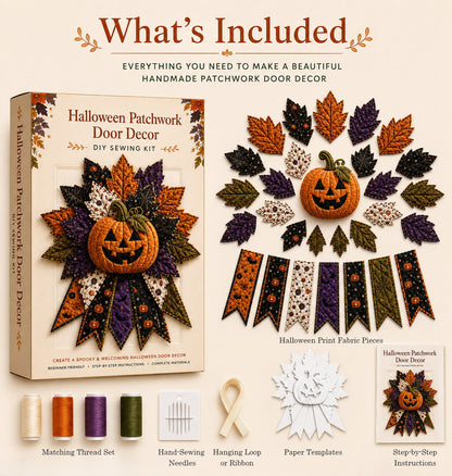 💥 LAST DAY 49% OFF - DIY Quilted Halloween Pumpkin Door Hanger Kit (✨Beginner-Friendly)
