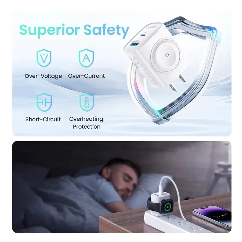 3-in-1 Magnetic Wireless Cordless PD USB-C Wall Charger Block