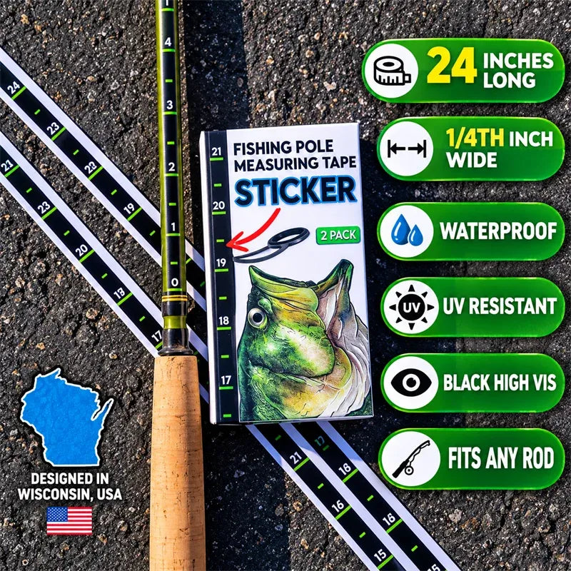 🎣Fishing Pole Measuring Tape Sticker - 24 Inch Ruler Decal to attach to Fishing Rod (2 Pack)
