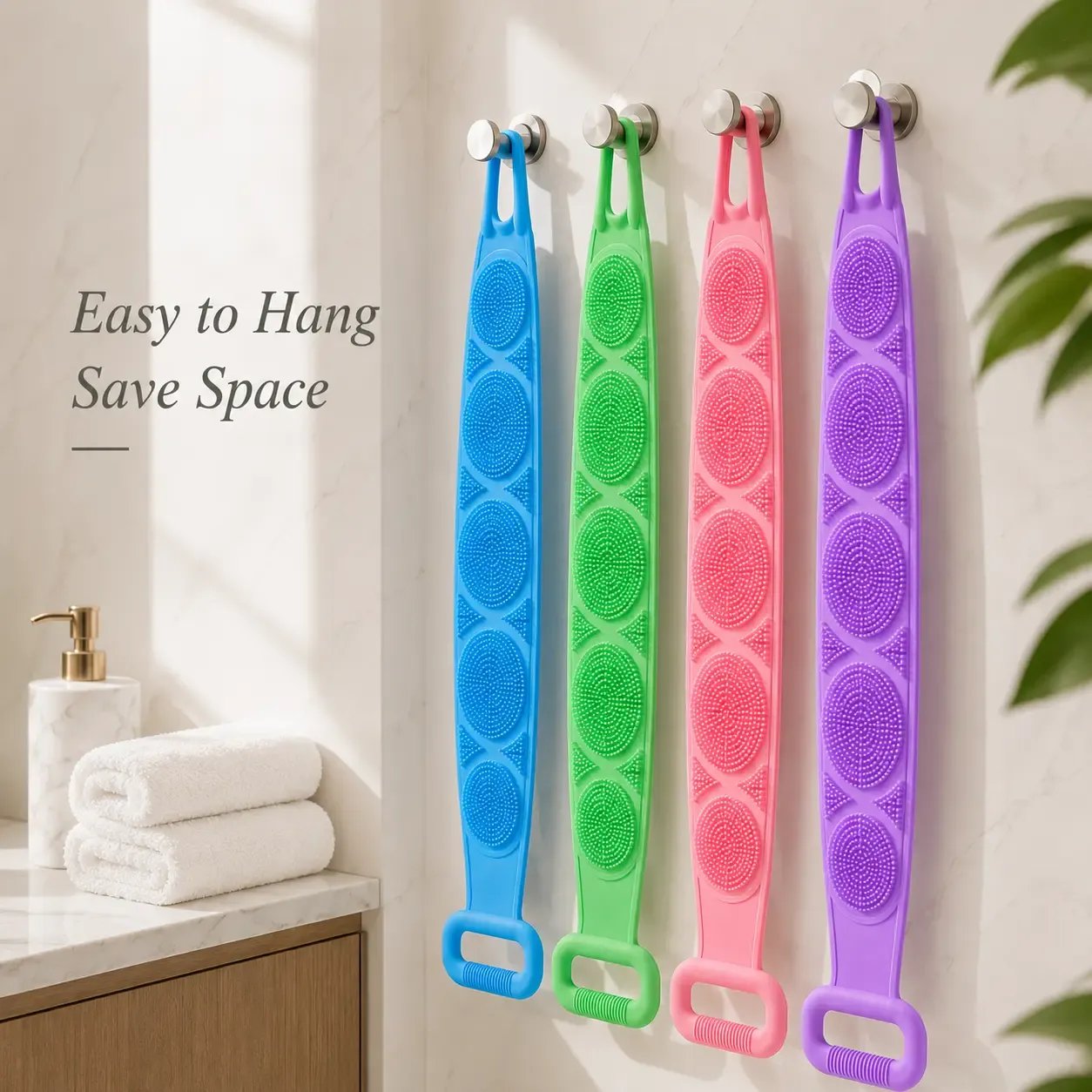 🔥LAST DAY 50% OFF - 🚿🛁 Silicone Shower Back Scrubber Belt – Double-Sided Exfoliating Shower Body Brush with Mesh Sponge for Deep Cleaning