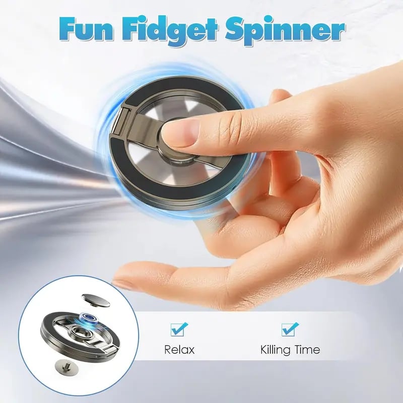 🔥Magnetic Phone Stand & Fidget Spinner Combo, Dual Magnetic Ring Stand, Fidget Toys Adults, 360°,Foldable, MagSafe Compatible