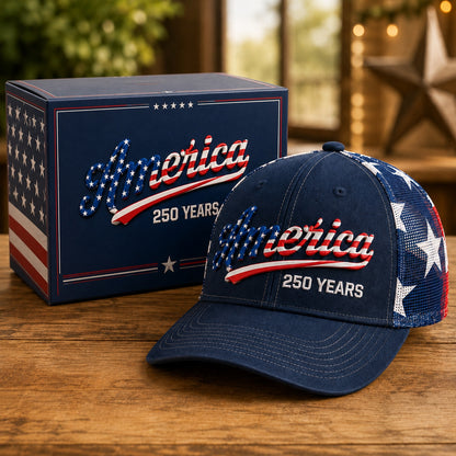 🔥 US America 250 Years Patriotic Embroidered Mesh Trucker Cap