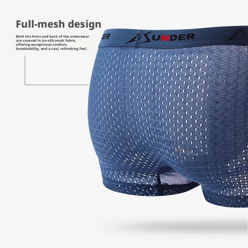 Men's Ice Silk Bamboo Fiber Mesh Boxer Briefs - Breathable, Quick-Drying, Comfortable, Odor-Resistant