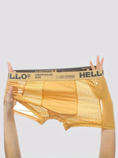 Men's striped letter print boxer briefs, casual, comfortable and breathable.