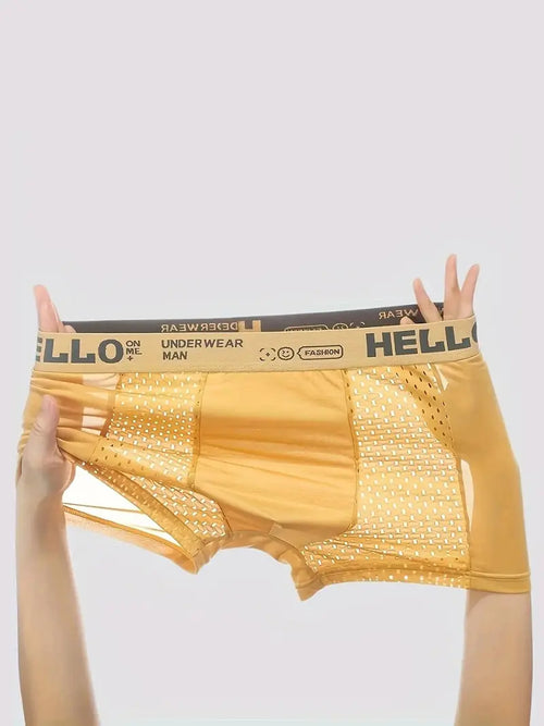 Men's striped letter print boxer briefs, casual, comfortable and breathable.